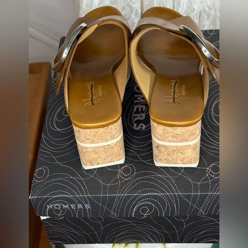 Homers x Free People Platform Buckle Slide Sandals in Brown